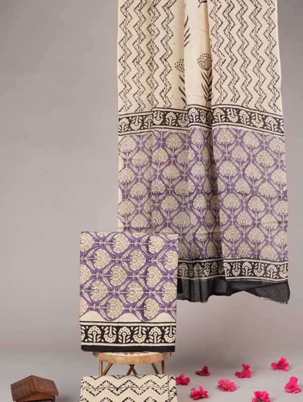 Block Print Cotton Suit With Cotton Dupatta