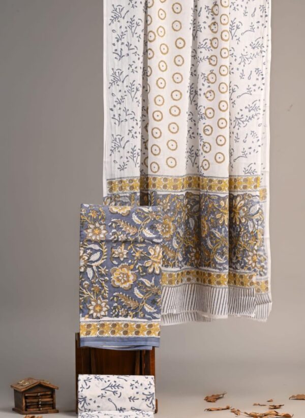 Block Print Cotton Suit With Cotton Dupatta