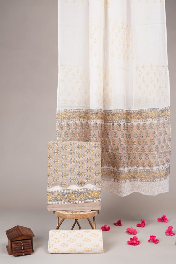 Block Print Cotton Suit With Cotton Dupatta
