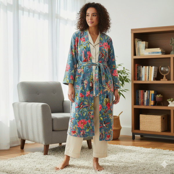 Jaipuri Print Cotton Velvet Robe