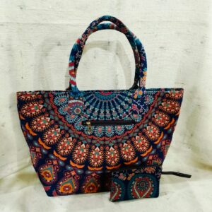 Mandala Tote Zip Bag With 1 Small Bag