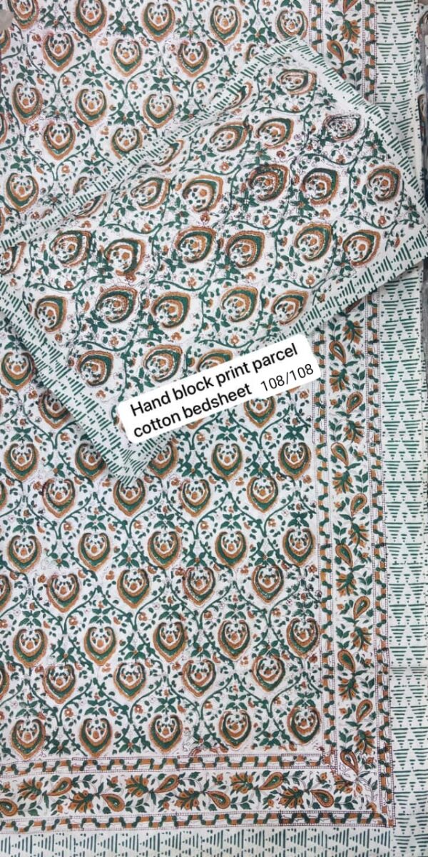 Block Print Percale Bed Sheet With 2 Pillows