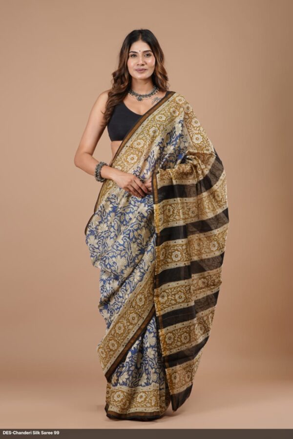 Hand Block Print Chandri Silk Saree