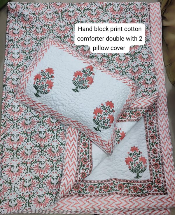 Block Print Comforter With 2 Pillows