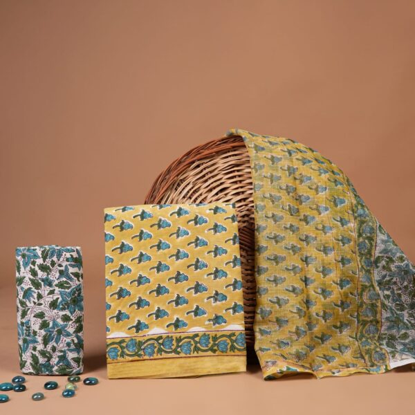 Block Print Cotton Suit With kota Doriya Dupatta