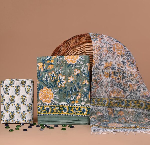 Block Print Cotton Suit With kota Doriya Dupatta