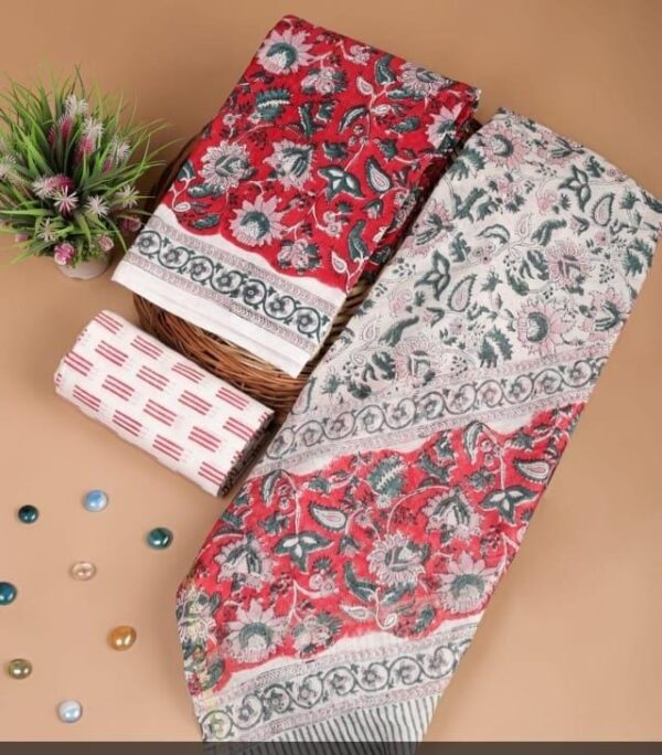 Block Print Cotton Suit With kota Doriya Dupatta