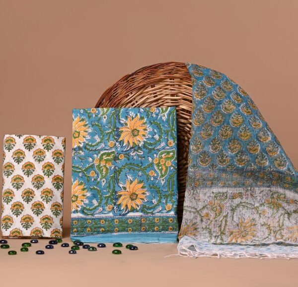 Block Print Cotton Suit With kota Doriya Dupatta
