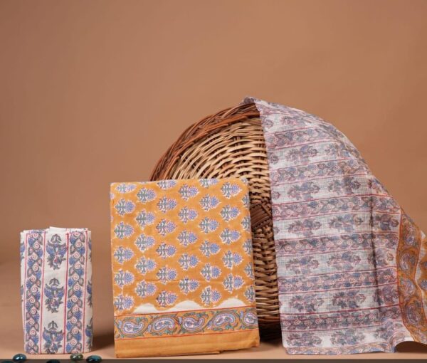 Block Print Cotton Suit With kota Doriya Dupatta