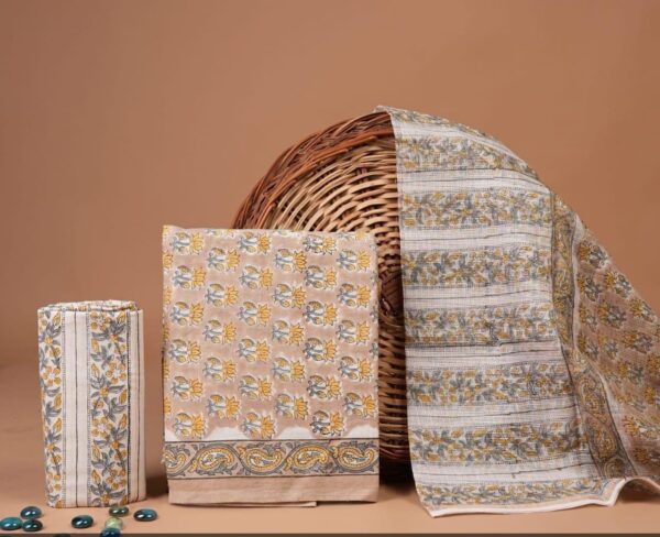 Block Print Cotton Suit With kota Doriya Dupatta
