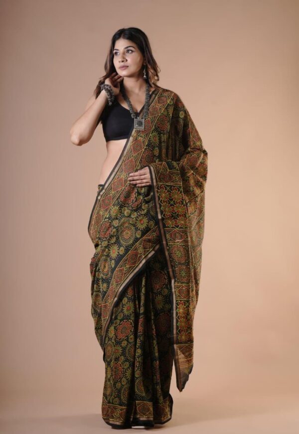Hand Block Print Chandri Silk Saree
