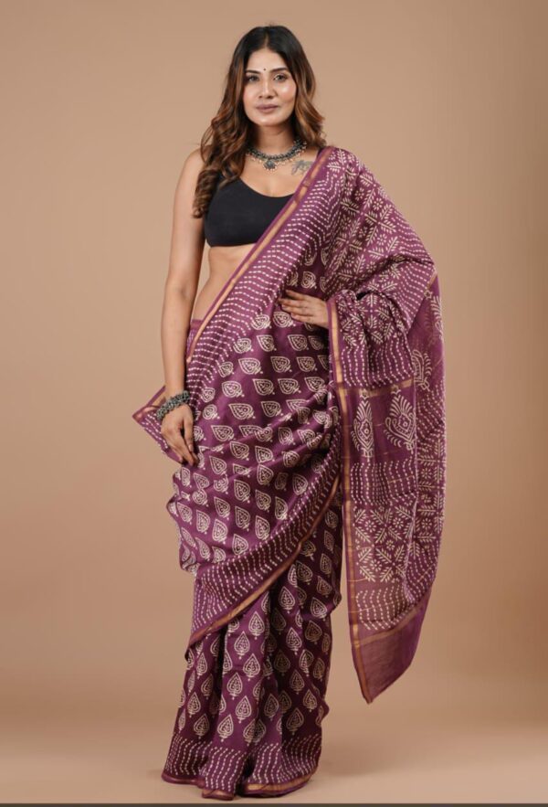 Hand Block Print Chandri Silk Saree