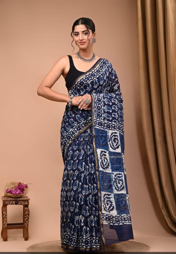 Hand Block Print Chandri Silk Saree