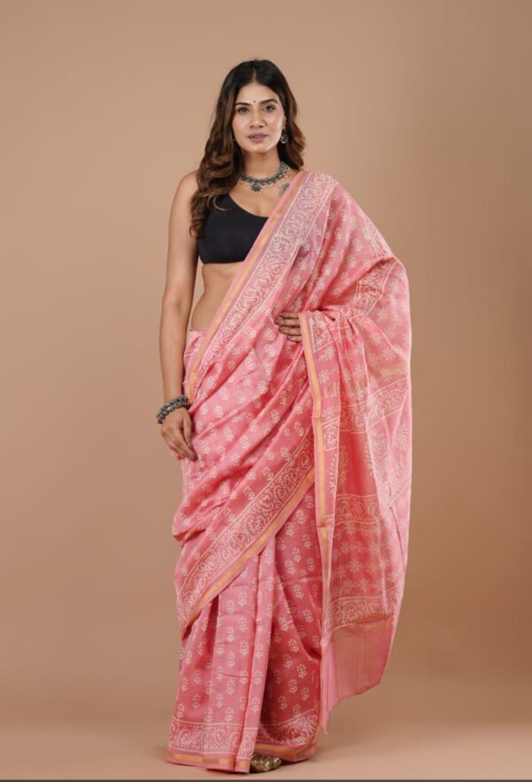 Hand Block Print Chandri Silk Saree