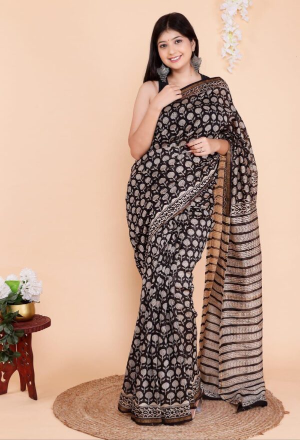 Hand Block Print Chandri Silk Saree