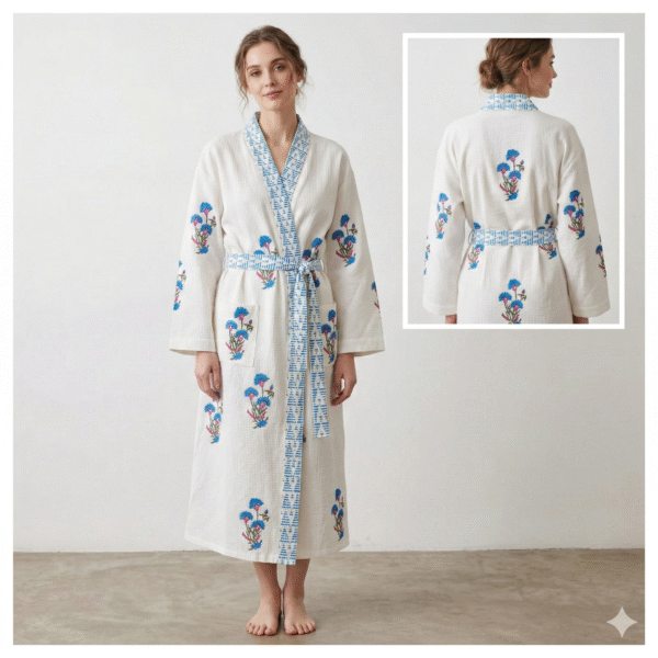 Block Print Cotton Waffle Robe