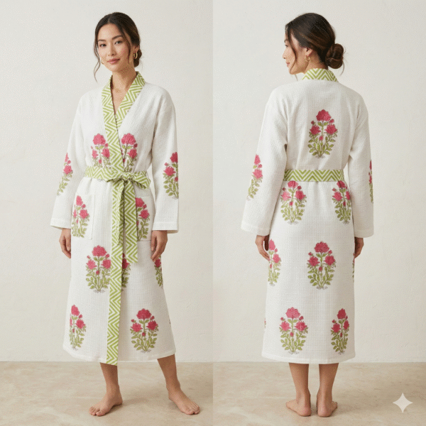 Block Print Cotton Waffle Robe