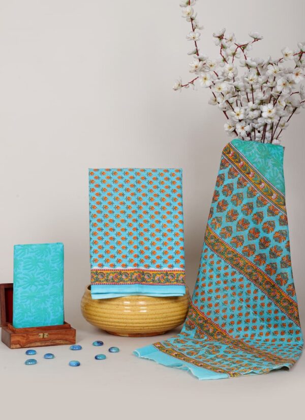 Block Print Cotton Suit With Cotton Dupatta