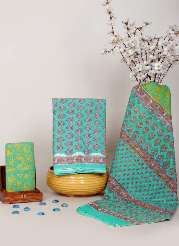 Block Print Cotton Suit With Cotton Dupatta