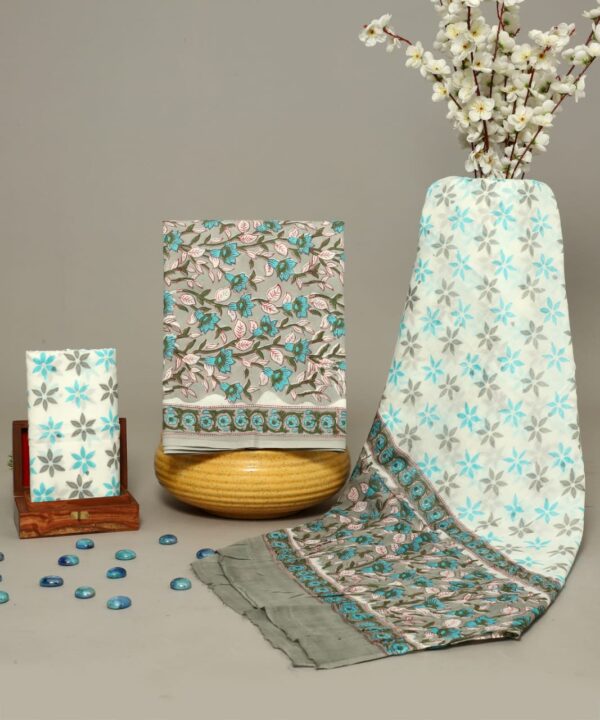 Block Print Cotton Suit With Cotton Dupatta
