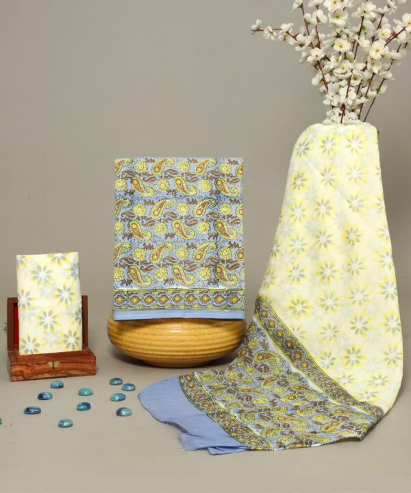 Block Print Cotton Suit With Cotton Dupatta