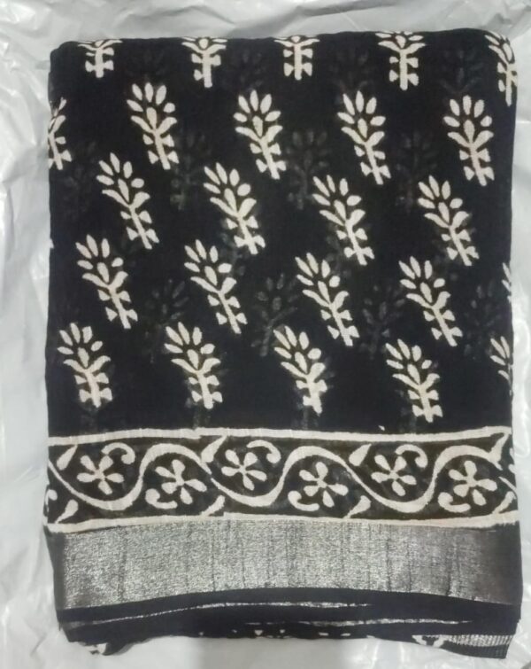 Hand Block Print Linen Cotton Saree