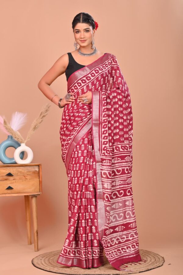Hand Block Print Linen Cotton Saree