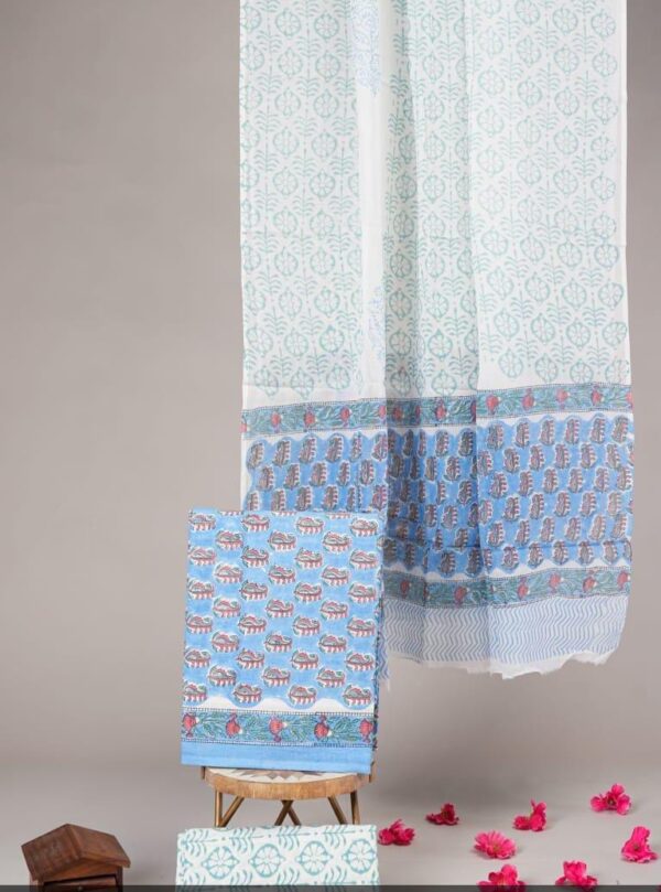 Block Print Cotton Suit With Cotton Dupatta