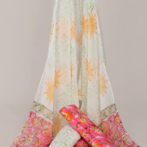 Hand Block Print Cotton Suit With Chiffon Dupatta