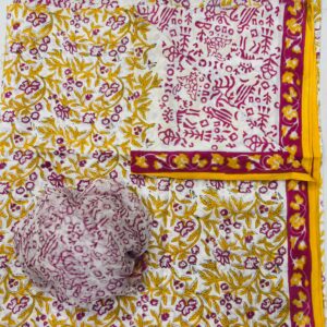 Hand Block Print Cotton Suit With Chiffon Dupatta