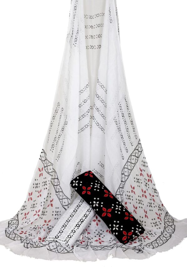 Hand Block Print Cotton Suit With Chiffon Dupatta