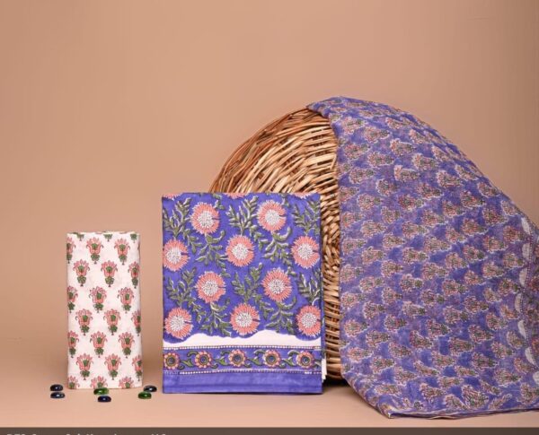 Block Print Cotton Suit With kota Doriya Dupatta