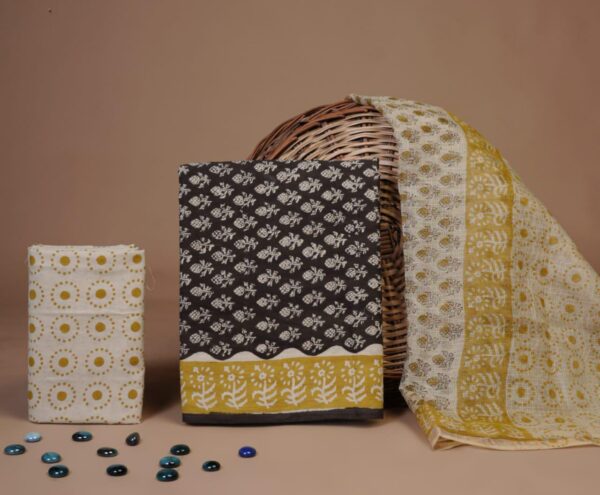 Block Print Cotton Suit With kota Doriya Dupatta