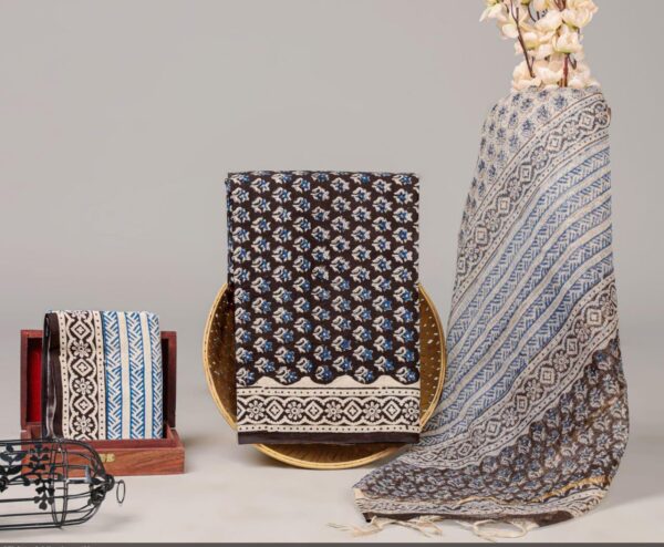 Block Print Cotton Suit With kota Doriya Dupatta