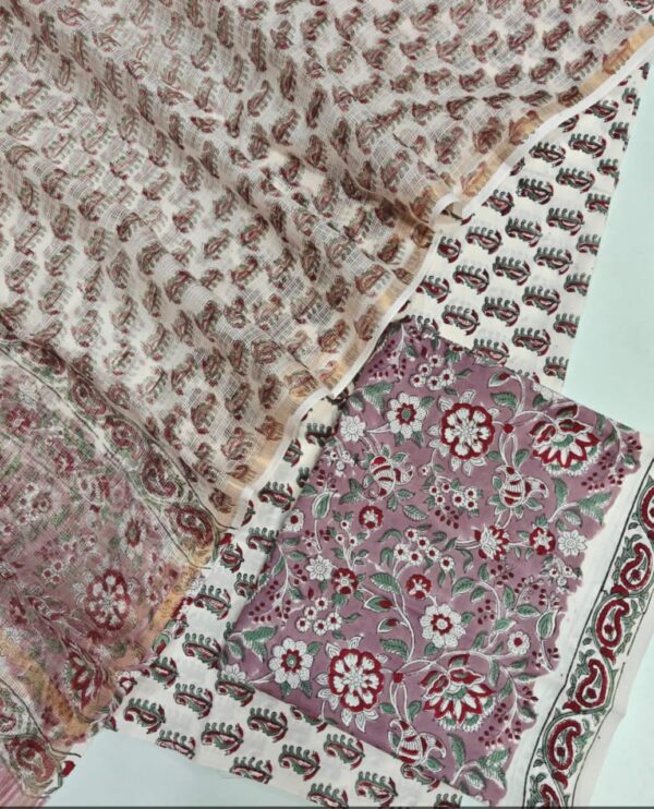 Block Print Cotton Suit With kota Doriya Dupatta
