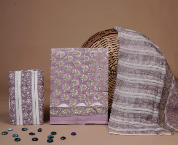 Block Print Cotton Suit With kota Doriya Dupatta