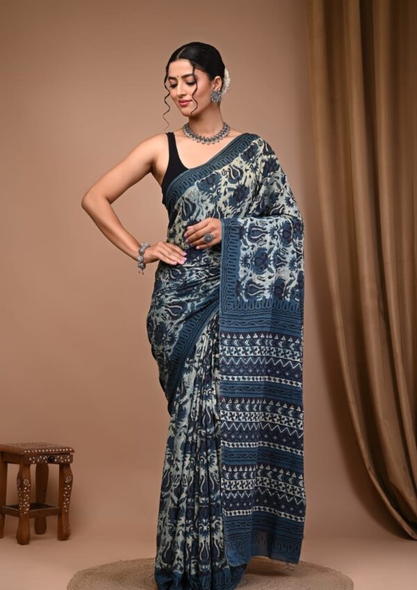 Hand block Vanaspati Print Cotton Saree