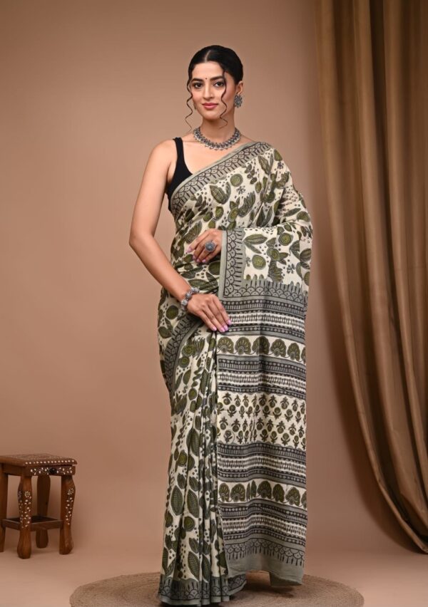 Hand block Vanaspati Print Cotton Saree