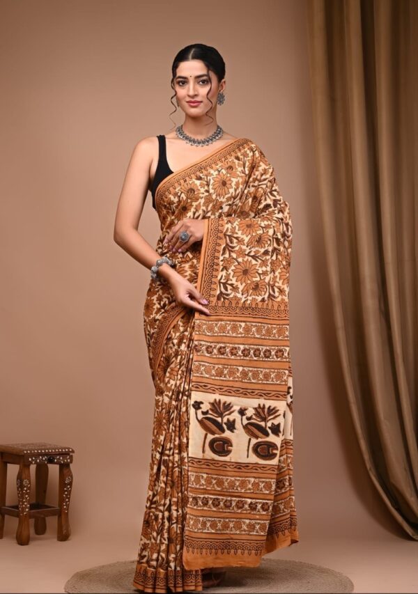 Hand block Vanaspati Print Cotton Saree