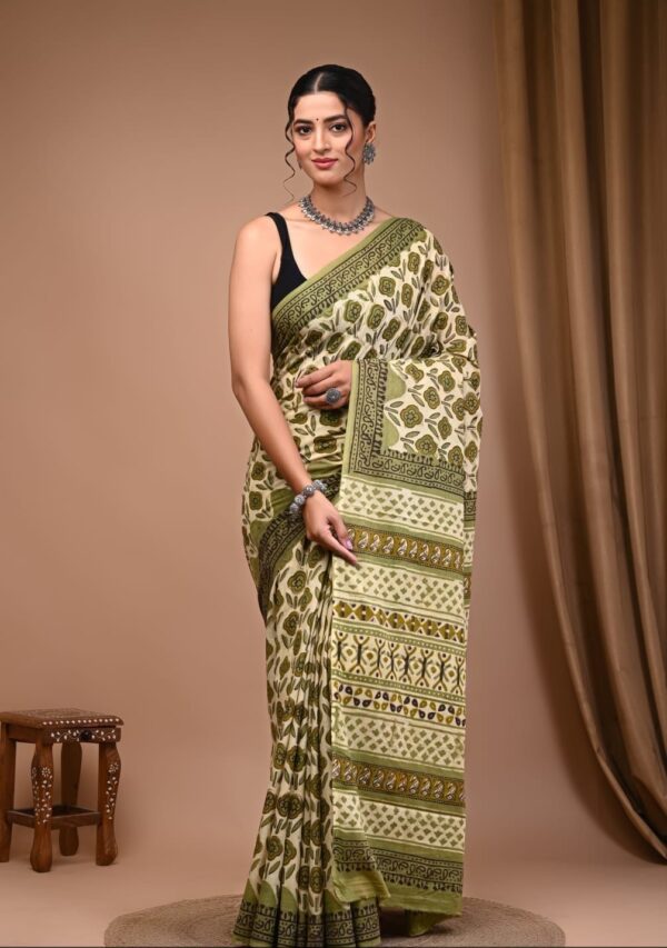 Hand block Vanaspati Print Cotton Saree