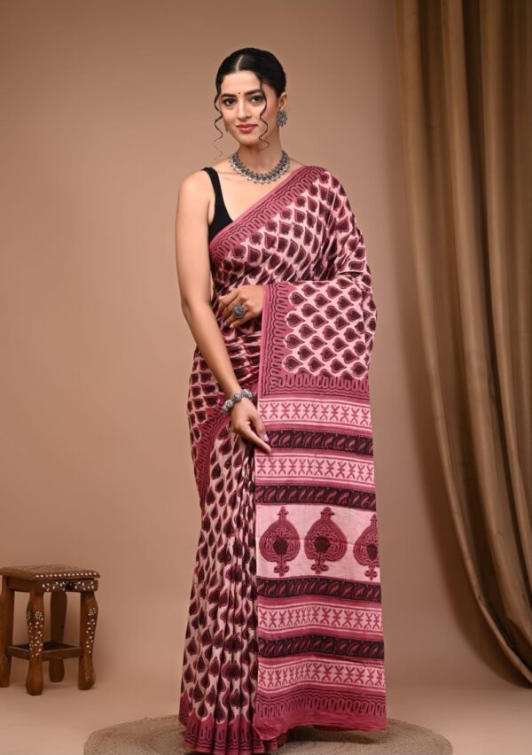 Hand block Vanaspati Print Cotton Saree