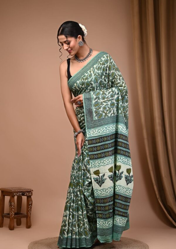 Hand block Vanaspati Print Cotton Saree