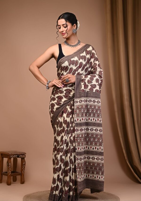 Hand block Vanaspati Print Cotton Saree