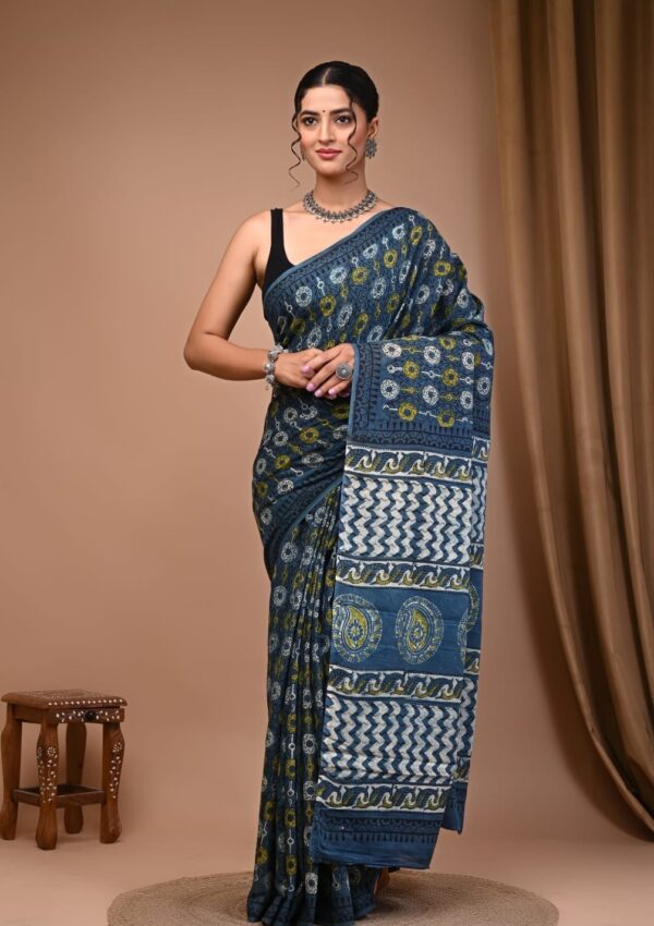 Hand block Vanaspati Print Cotton Saree