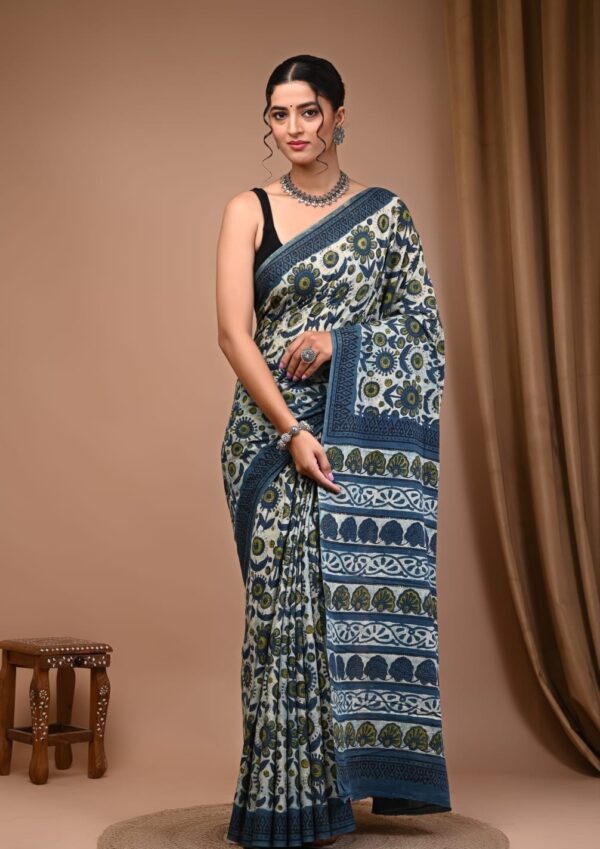 Hand block Vanaspati Print Cotton Saree