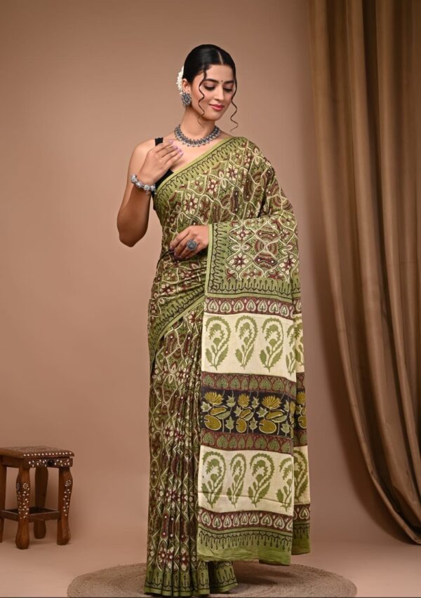 Hand block Vanaspati Print Cotton Saree