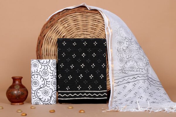 Hand Block Print Kantha Suit With Kota Doriya Dupatta