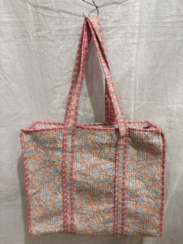 Jaipuri Print Cotton Quilted Tote Bag With Zip