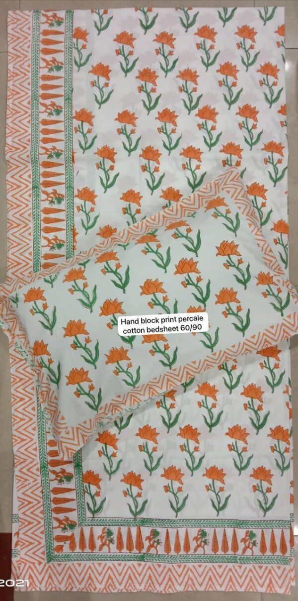 Block Print Percale Bed Sheet With 2 Pillows