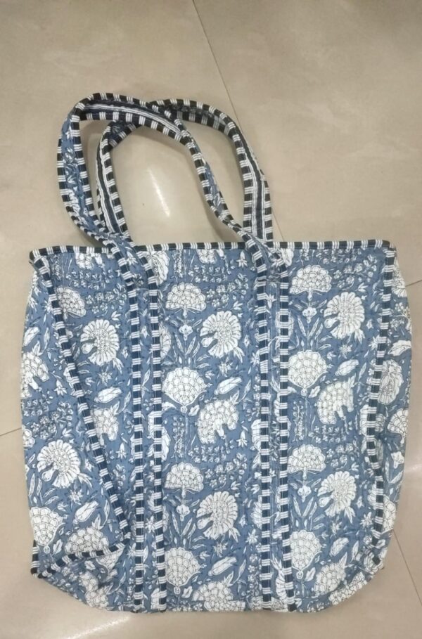 Jaipuri Print Cotton Quilted Tote Bag With Zip